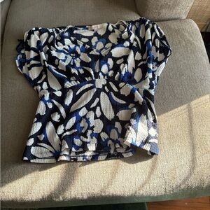 LOFT Navy and Cream Floral Blouse